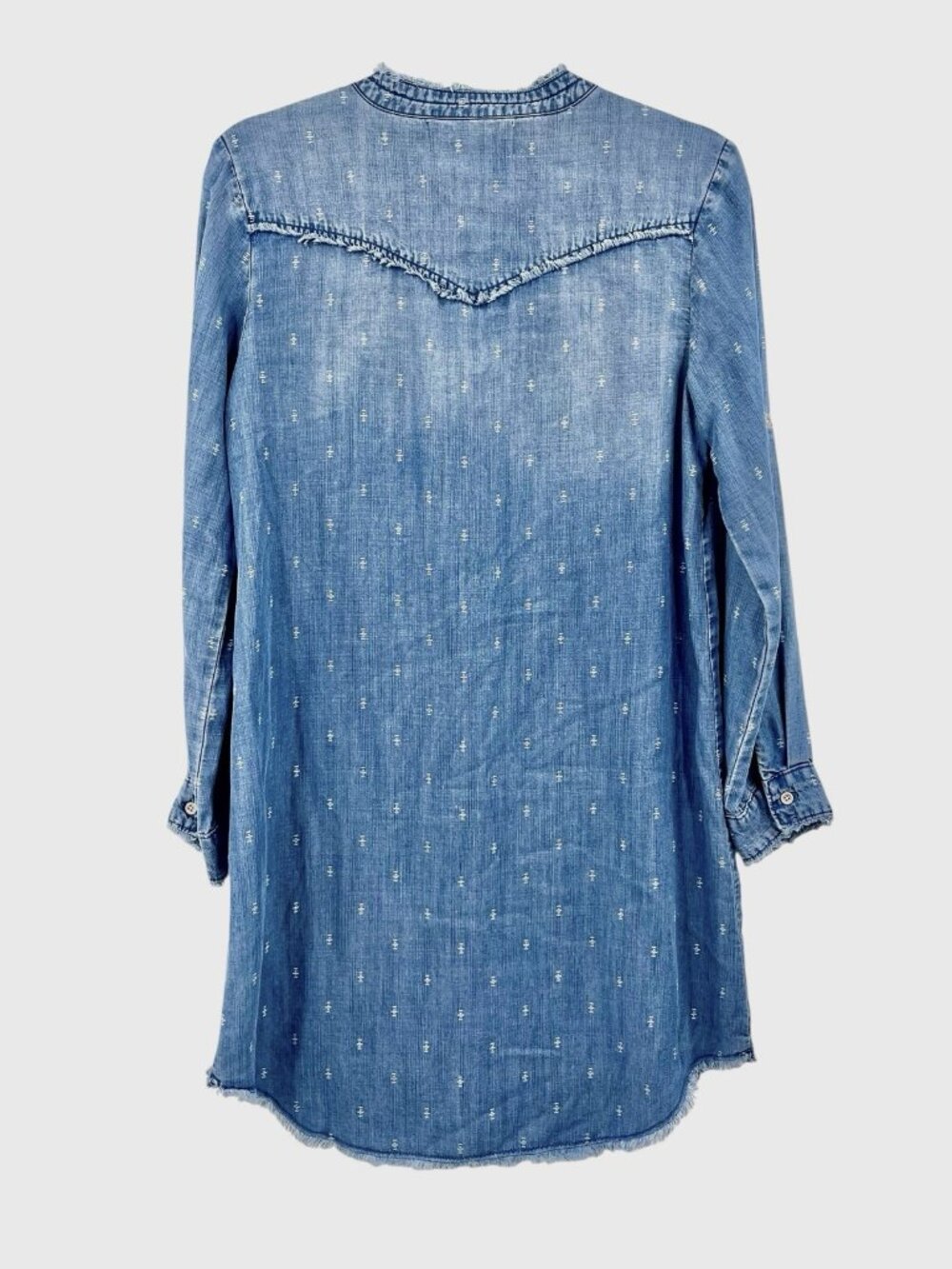 CLOTH + STONE Women's Light Denim Stitch Pattern Raw Hem Shirt Dress Small - Picture 6 of 6